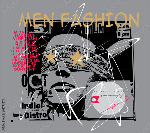 Foto lettering and masculine print pattern