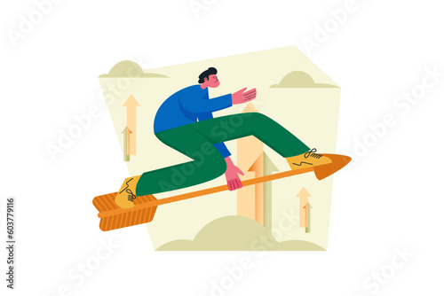 Businessman Riding Up Arrow Sliding Up Vector Illustration Design Concept