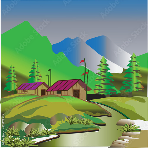 natural scenery of a rural village on a mountainside

