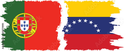 Venezuela and Portugal grunge flags connection vector