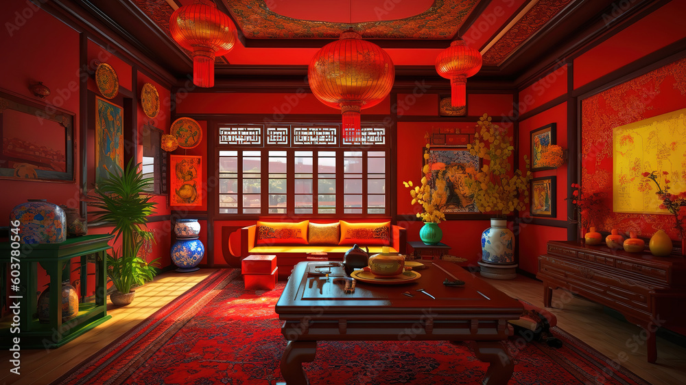 Chinese Feng Shui, Bright color. Generative ai