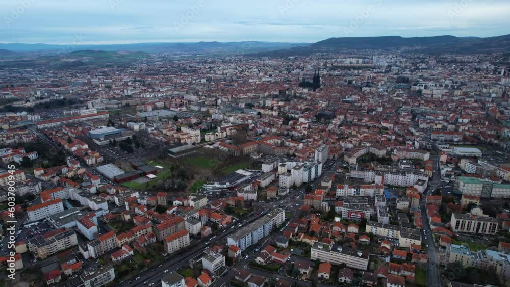 Aerial of the city Clermont-Ferrand in France on a sunny afternoon in spring. Aerial of the city Clermont-Ferrand in France on a sunny afternoon in spring.