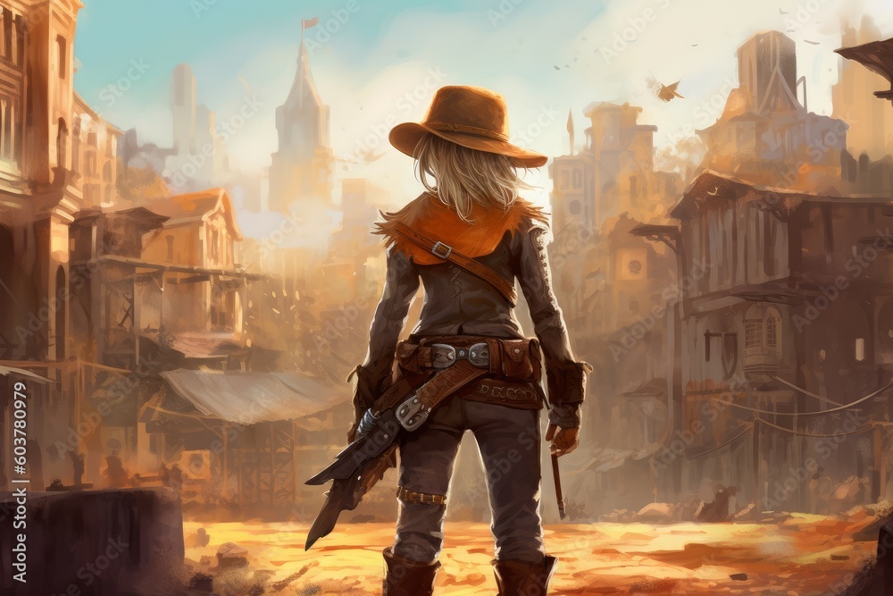 Cowboy child girl wild west. Generate Ai