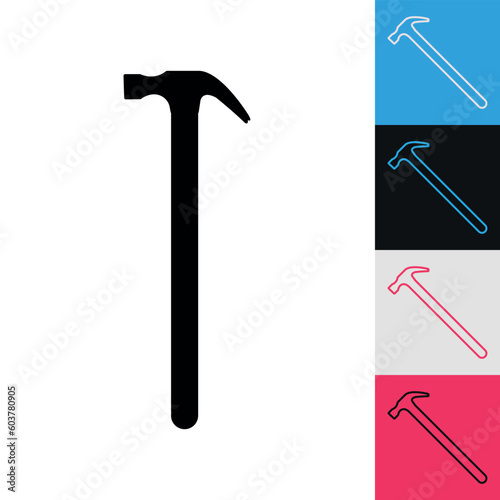 Black hammer silhouette icon isolated on white background. Colorful icons set. Vector illustration.