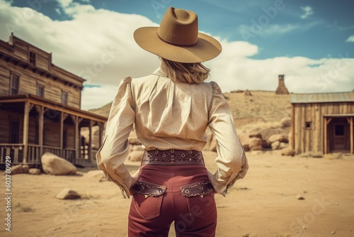 Cowboy woman hat wild west. Generate Ai