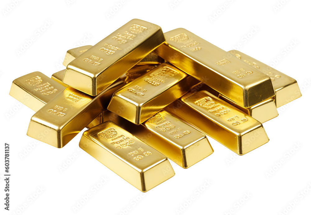 Gold bars on transparent background. Generative AI. Gold bars on transparent background. Generative AI.