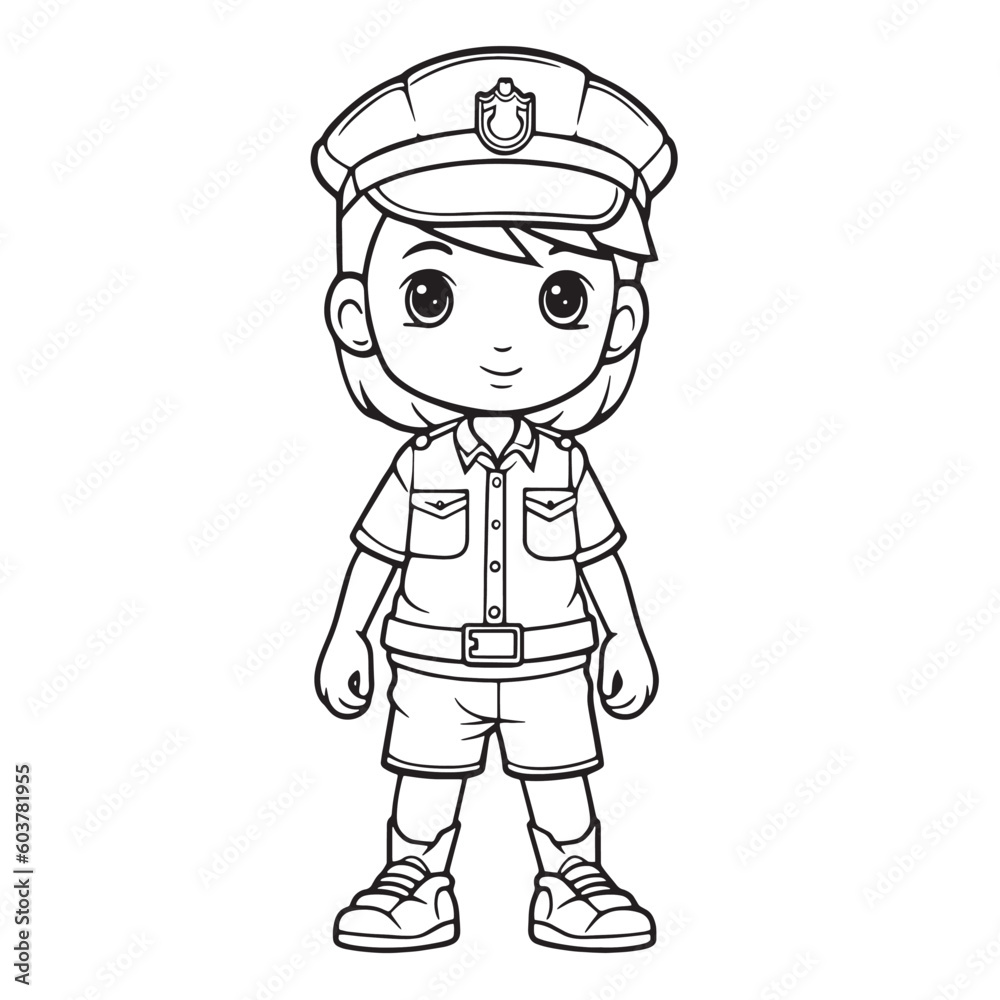 Black and white coloring pages for kids, simple lines, cartoon style, happy, cute, funny, The drawings in the children's coloring book are depicted in a series of different professions