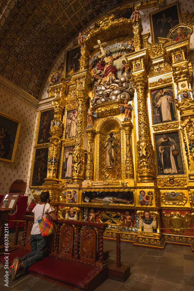 Vertical Low-Angle Shot of the Side Altar in the Ex-Convent of Santo Domingo de Guzman, Oaxaca