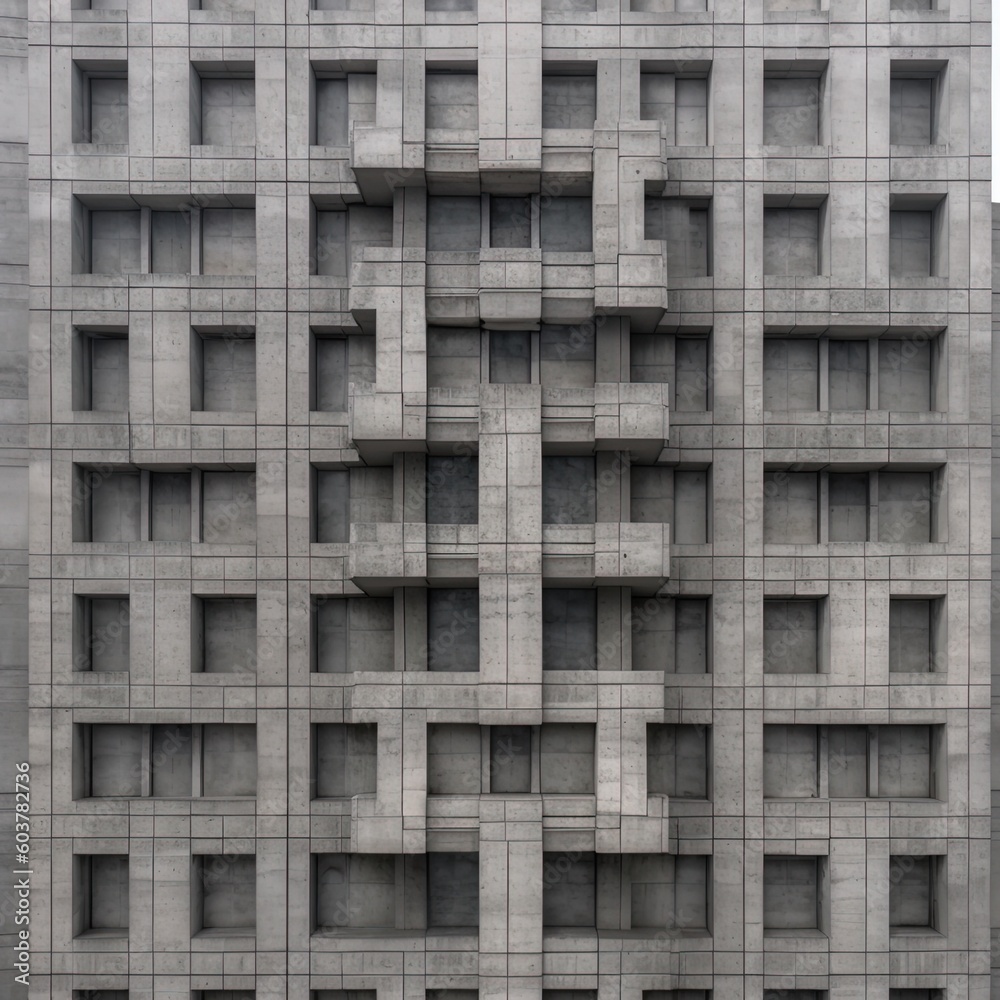 2D facade of grey Brutalist Architecture building using generative AI