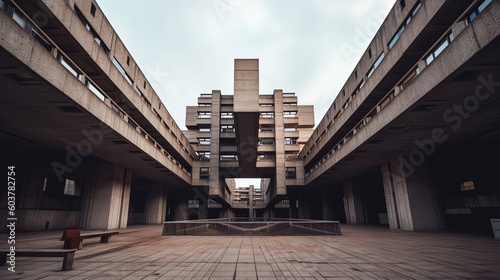 Symmetrical concrete architecture building using generative AI