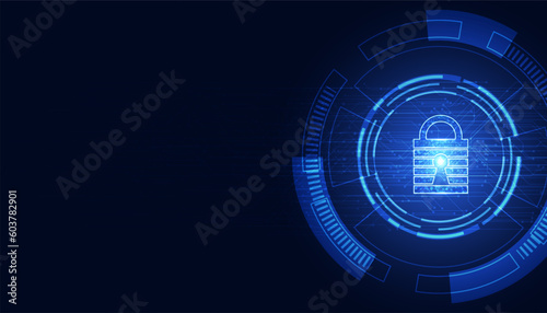 Fototapeta Naklejka Na Ścianę i Meble -  padlock concept cyber security protection cyber attack network anti virus spam malware on blue background futuristic beautiful