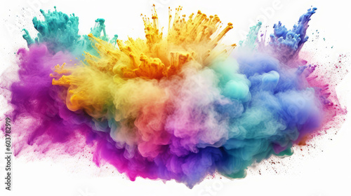 Rainbow powder dust explosion  background color. Abstract powder splash paint explode texture wallpaper concept cloud creative dust. Ink rainbow smoke design. Generative AI illustration