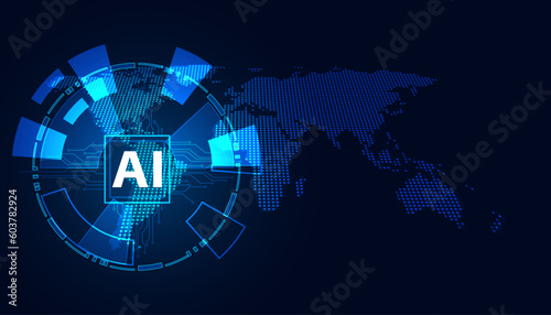 concept AI such as physical intelligence on the map using AI people around the world iot technology internet of things on a blue background, futuristic, beautiful