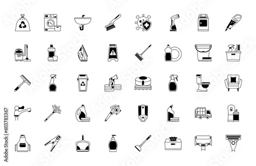 Cleaning icons. Laundry, Window sponge and Vacuum cleaner. Washing machine classic icon set. Vector
