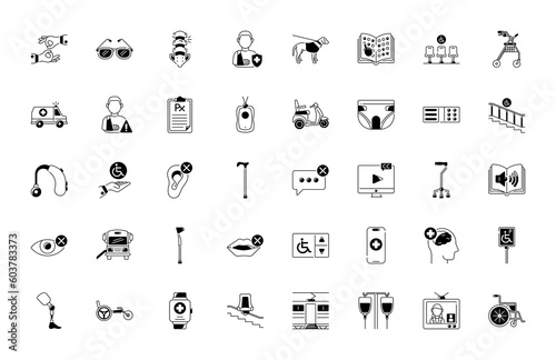 Set of disability icon or disability info graphics element or accessibility icon or physically disabled people icon. eps vector
