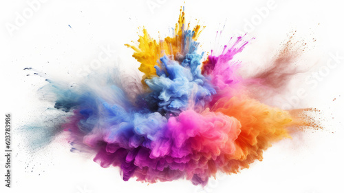 Rainbow powder dust explosion, background color. Abstract powder splash paint explode texture wallpaper concept cloud creative dust. Ink rainbow smoke design. Generative AI illustration