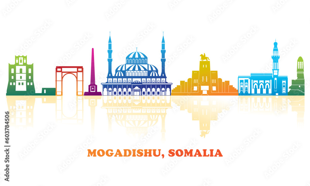 Colourfull Skyline panorama of city of Mogadishu, Somalia - vector illustration