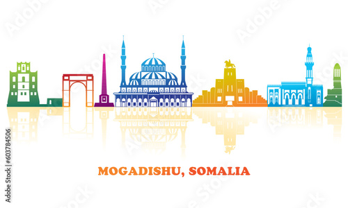 Colourfull Skyline panorama of city of Mogadishu, Somalia - vector illustration