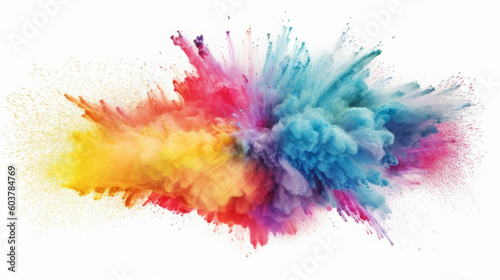 Rainbow powder dust explosion, background color. Abstract powder splash paint explode texture wallpaper concept cloud creative dust. Ink rainbow smoke design. Generative AI illustration