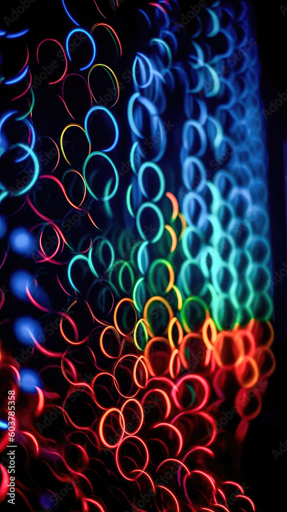 Obraz premium Abstract illustration of a neon light pattern creating a blurry pattern of shapes and colors. Generative AI