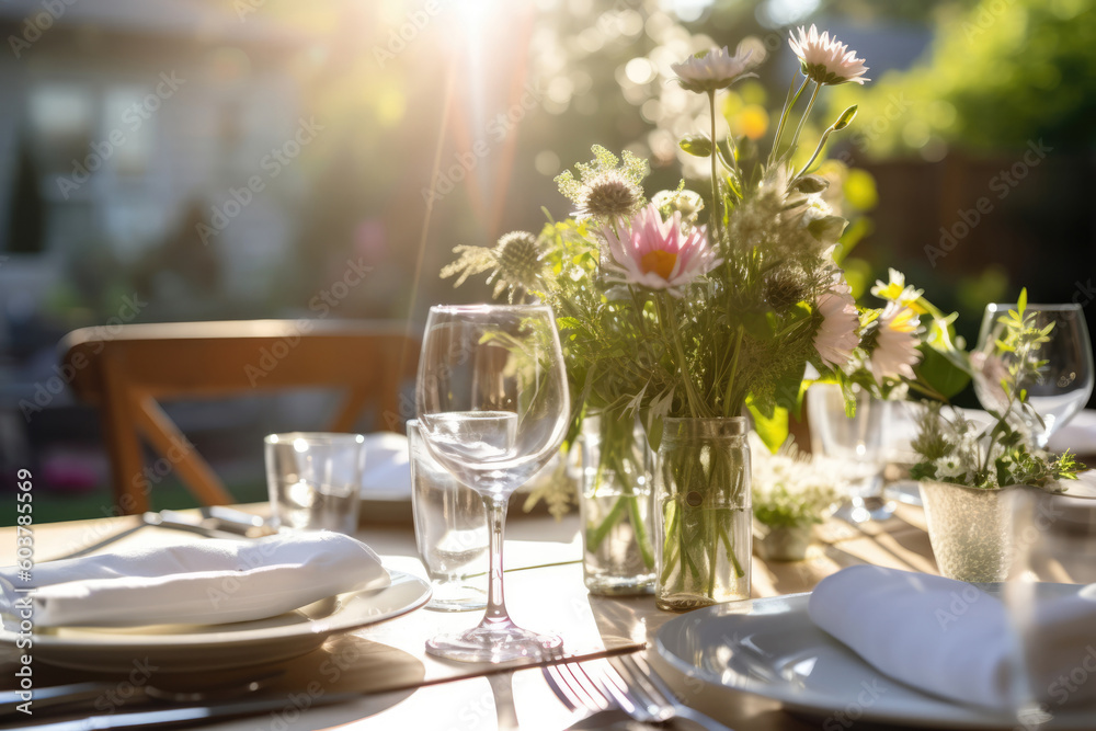 Romantic table setting with candles and flowers Romantic table setting with candles and flowers