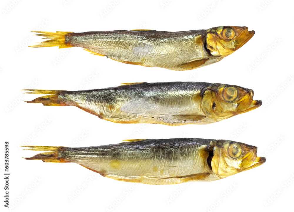 Delicious smoked fish on a white isolated background Delicious smoked fish on a white isolated background