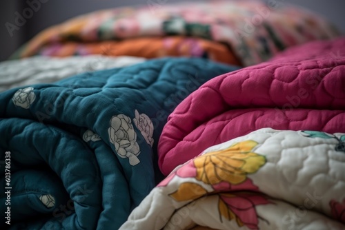 colorful comforter with a variety of fabric swatches and textures