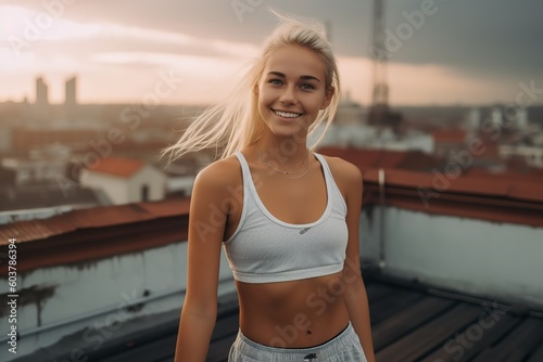 White haired teenage girl on a rooftop 003 (Generative AI) photo