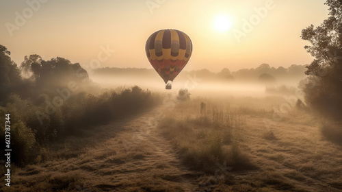 Illustration of a balloon with haze and fog, creating a sense of adventure. Generative AI