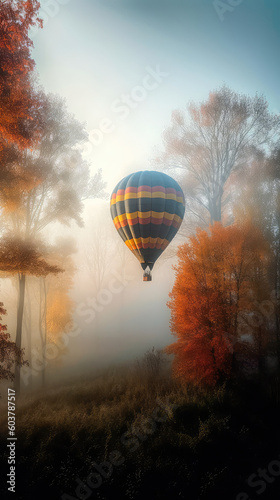 Illustration of a balloon with haze and fog, creating a sense of adventure. Generative AI