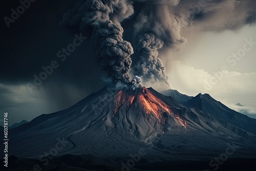 volcano eruption with smoke, created with AI, AI, generative AI