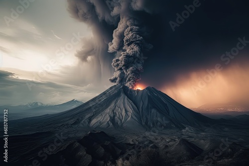 volcano eruption with smoke, created with AI, AI, generative AI