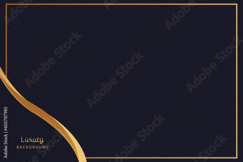 Abstract pattern background dark blue. Luxury background with golden border. 