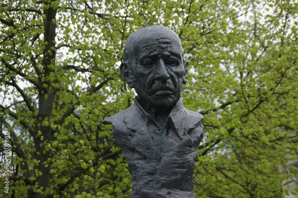 Bust of Igor Stravinsky (famous composer and pianist) in Alley of Fame (or Celebrity Alley), sculptor Piotr Suliga. Kielce, Poland.