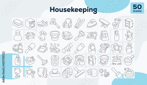 Housekeeping lineal icons set vector