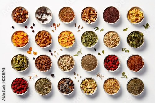 spices on a white flat lay