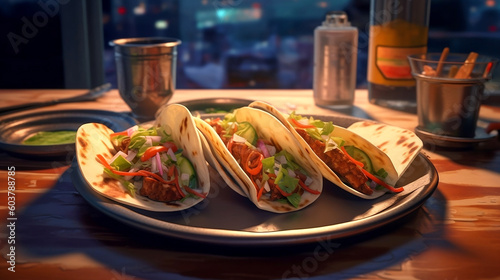 Mexican tacos, top view created with Generative AI
