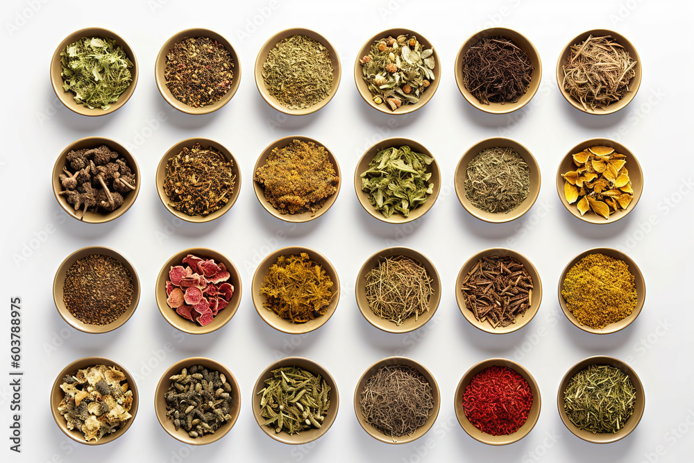 spice on bowls on a white flat lay spice on bowls on a white flat lay