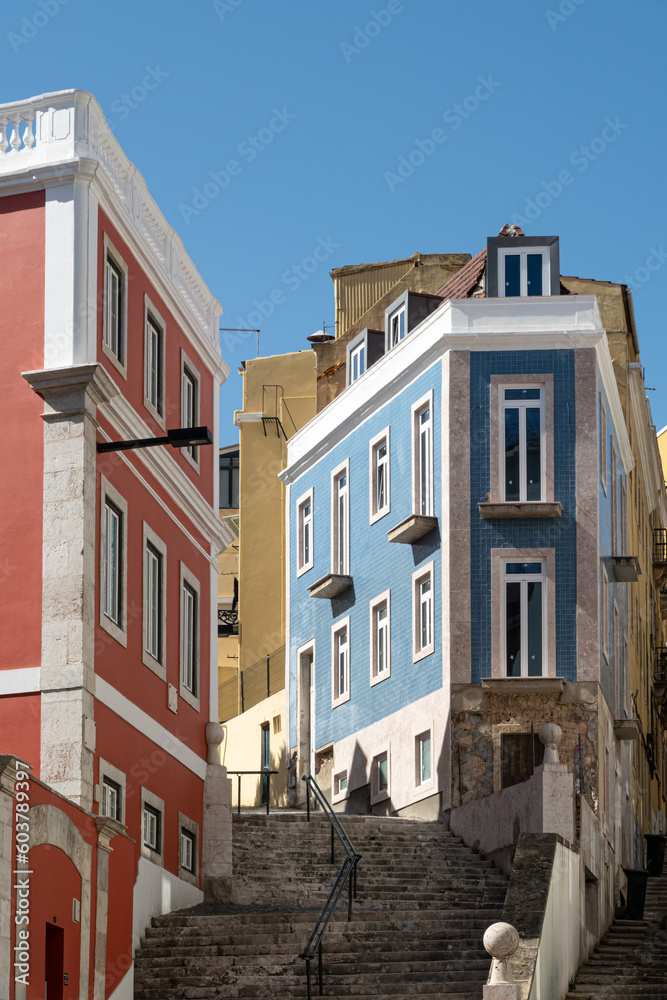 Traditional block of neighbourhood apartment buildings in central Lisbon Portugal