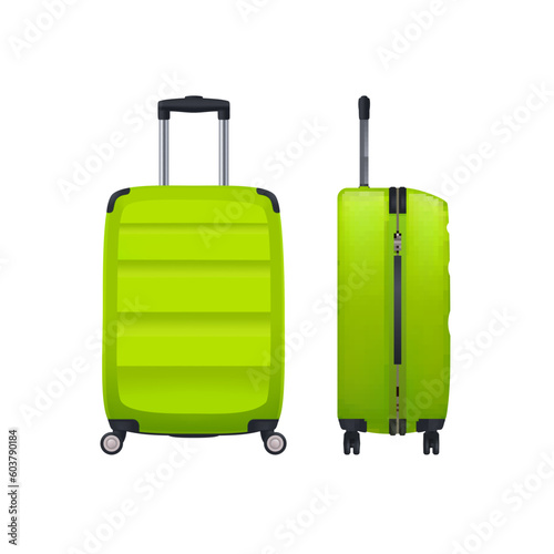 Green Wheeled Suitcase Composition