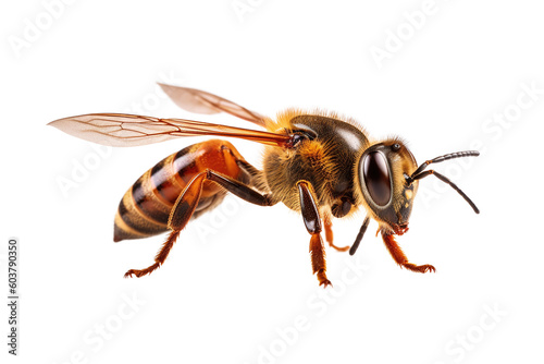Honey Bee on Transparent Background: A Detailed Illustration of a Vital Insect, Symbolizing Pollination, Nature's Bounty, and the Sweetness of Honey. Generative AI