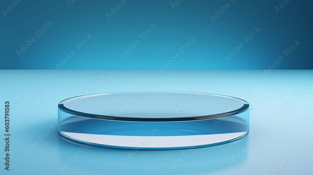 Abstract 3D Display Stand: Glass Podium on Blue Water Background. 3D Display Stand on Blue Water Background with Glass Podium Cosmetic Product Presentation. Generative AI illustration Abstract 3D Display Stand: Glass Podium on Blue Water Background. 3D Display Stand on Blue Water Background with Glass Podium Cosmetic Product Presentation. Generative AI illustration