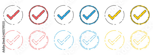 Approved check mark icon in flat style vector collection