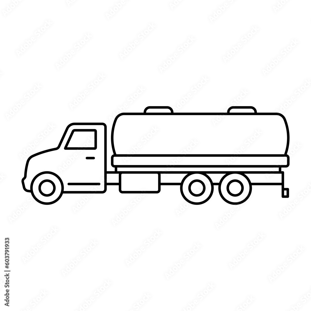 Truck tanker icon. Black contour linear silhouette. Side view. Editable strokes. Vector simple flat graphic illustration. Isolated object on a white background. Isolate.