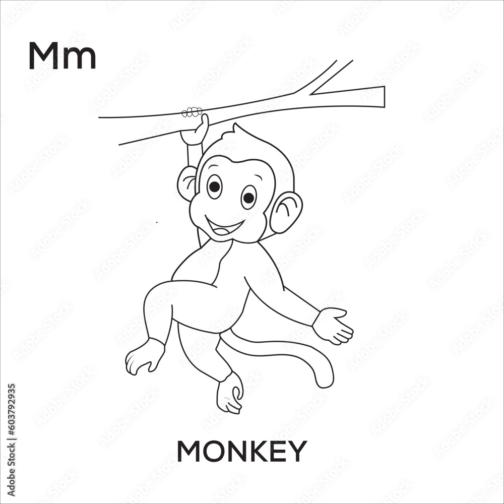 Vector Learning English Alphabet For Kids Letter M Cute Monkey Stock vector-learning-english-alphabet-for-kids-letter-m-cute-monkey-stock
