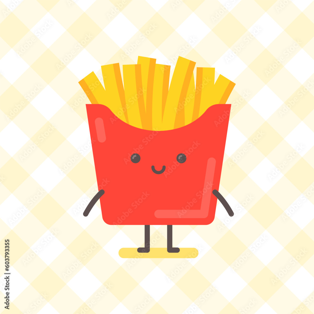 French fries character standing and smiling. Funny character French fries character standing and smiling. Funny character