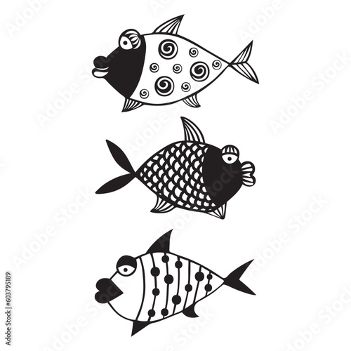 Fish - zentangle coloring antistress - vector linear picture for coloring. Outline. Hand drawing. A small river or aquarium fish with a pattern on it - picture for a coloring book.