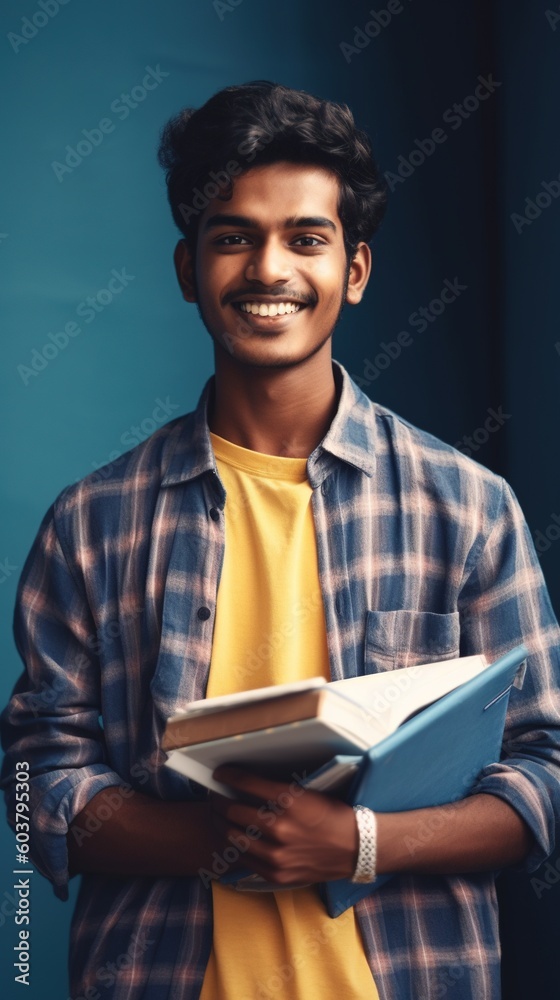 portrait indian college student happy carrying college book generative ai portrait indian college student happy carrying college book generative ai