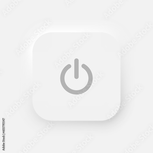 Square power button on a white background. User interface elements in the style of neumorphism, UX. Vector illustration.