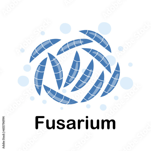 Fusarium. Microorganisms. Medicine and health. Cartoon. Microbiota. Microbiome. Vector stock illustration. Isolated.Bacteria in the body. Bifidobacteria.